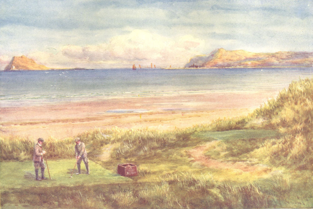 IRELAND. Leinster. Portmarnock Golf Links. Teeing off. Sailing boats. c1912